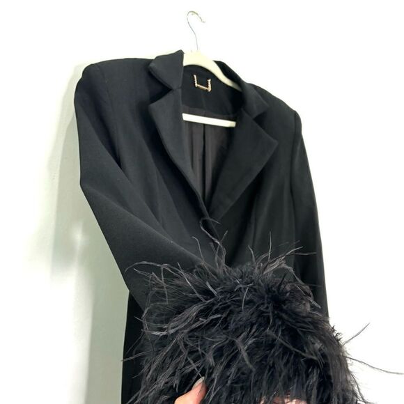 HOUSE OF CB Black Oversized Feather Blazer Dress - Picture 11 of 13
